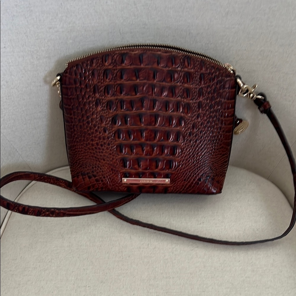 Elegant Crocodile-Embossed Brown Crossbody Bag